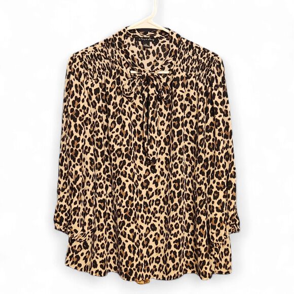 A Love Story Leopard Print Tie-Neck Blouse | Women’s XL | Long Sleeve, Polyester - Picture 1 of 9